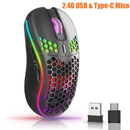 2.4G USB and Type-C Wireless Gaming Mouse RGB Backlight Rechargeable Adjustable DPI Ergonomic Mice for PC Laptop Mac Android